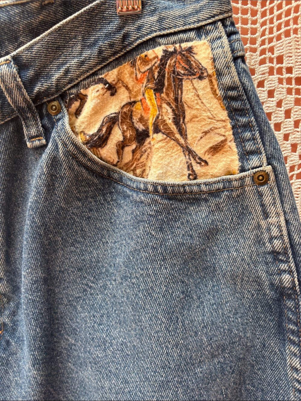 Good Ghost Upcycled Wrangler Jeans Sz Lg - Picture 5 of 11